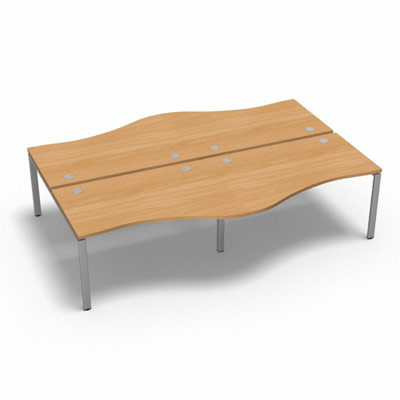 Bench 4 plateaux fixes vague asymtrique gamme Conect - htre saumonn - Longueur 280 - Pitement Fixe gris aluminium