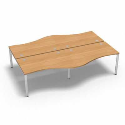 Bench 4 plateaux fixes vague asymtrique gamme Conect - htre saumonn - Longueur 280 - Pitement Fixe blanc