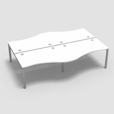 Bench 4 plateaux fixes vague asymtrique gamme Conect - blanc neige - Longueur 280 - Pitement Fixe gris aluminium
