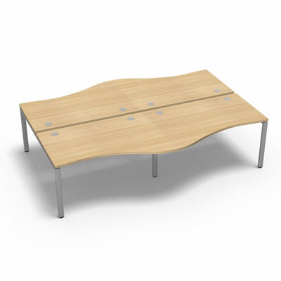 Bench 4 plateaux fixes vague asymtrique gamme Conect - chne clair - Longueur 280 - Pitement Fixe gris aluminium