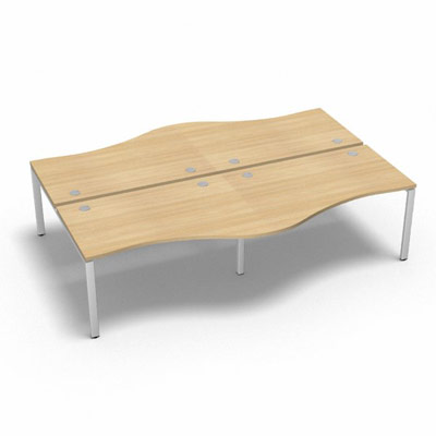 Bench 4 plateaux fixes vague asymtrique gamme Conect - chne clair - Longueur 280 - Pitement Fixe blanc