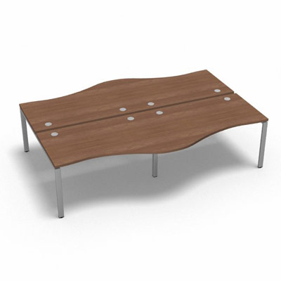 Bench 4 plateaux fixes vague asymtrique gamme Conect - noyer ambr - Longueur 280 - Pitement Fixe gris aluminium