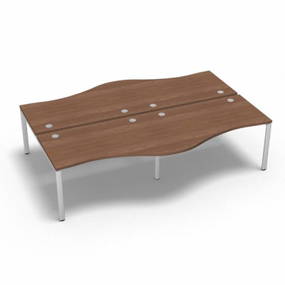 Bench 4 plateaux fixes vague asymtrique gamme Conect - noyer ambr - Longueur 280 - Pitement Fixe blanc