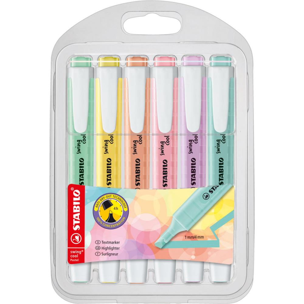 Surligneurs Stabilo Swing Cool Pastel Edition - pointe biseaute - trac 1-4mm - coloris assortis - pochette de 6