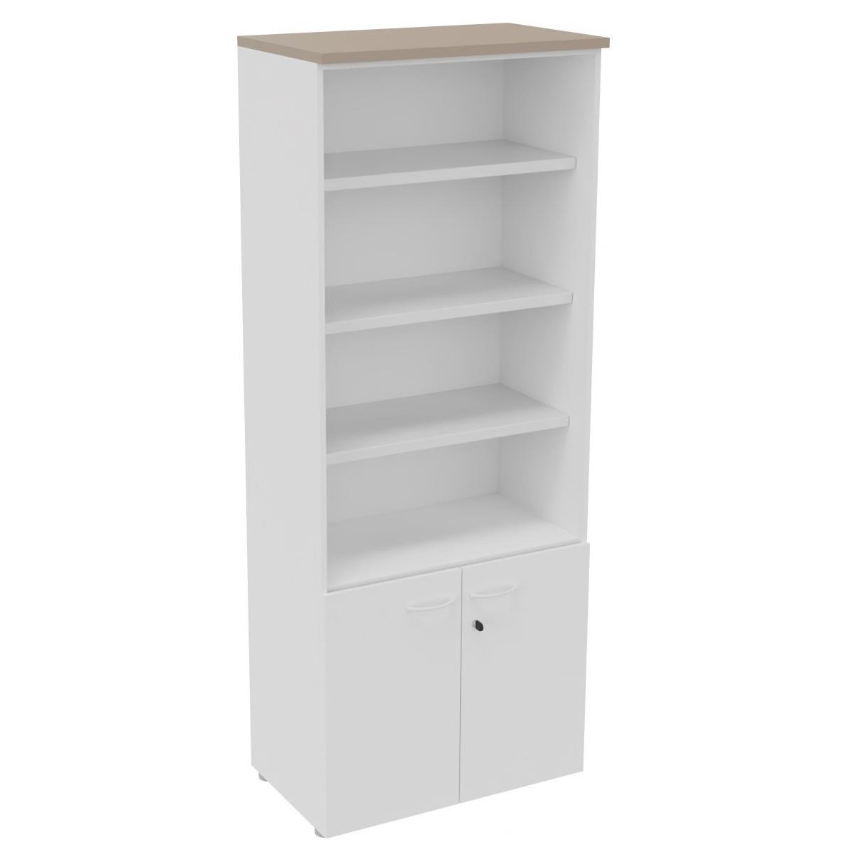 Biblioth�que de bureau NF Environnement - H203 x L 80 x P 48 cm portes basses - Blanc - Top Argile