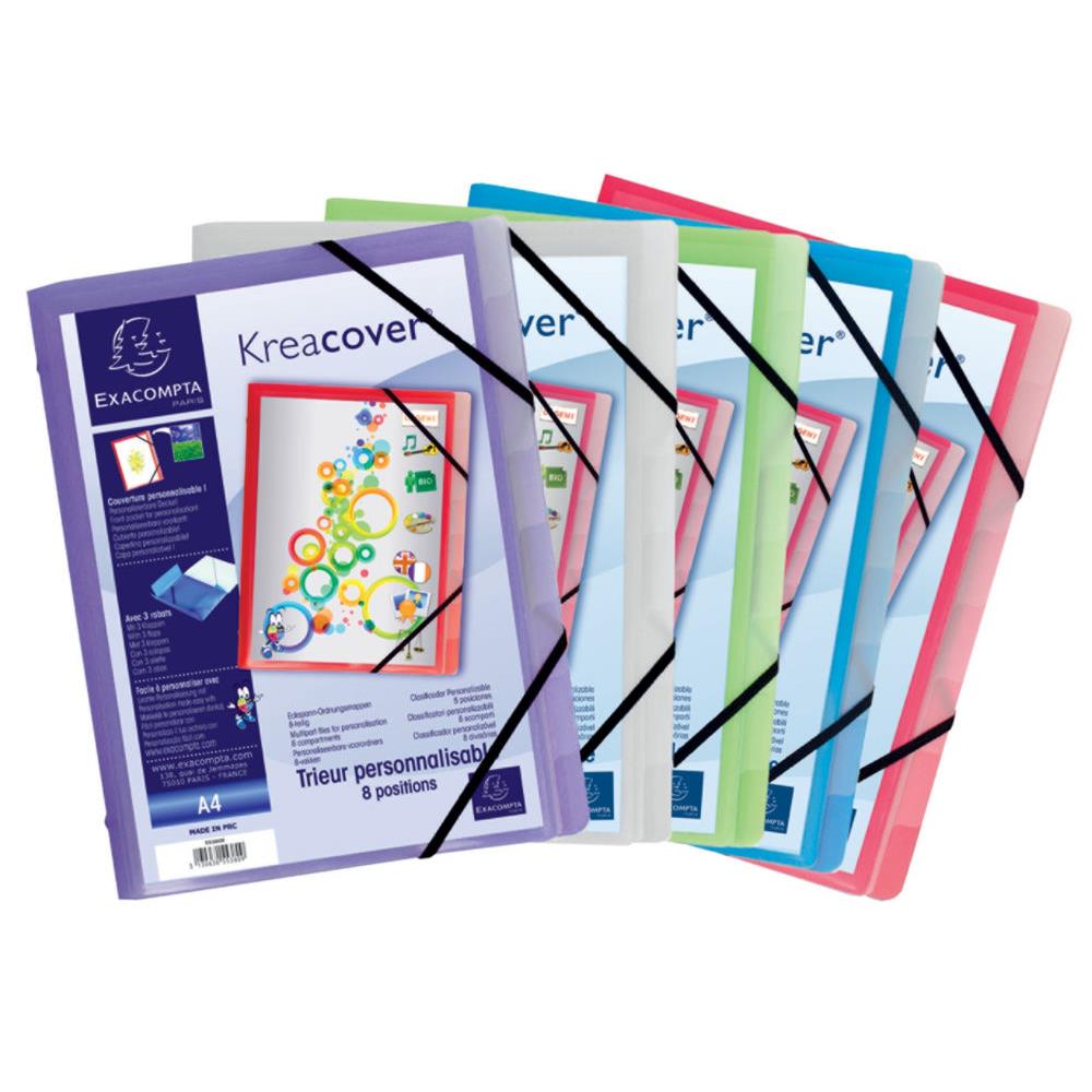 Trieur  lastique A4 personnalisable Exacompta Krea Cover en polypropylne 8 divisions 3 rabats - Assortis