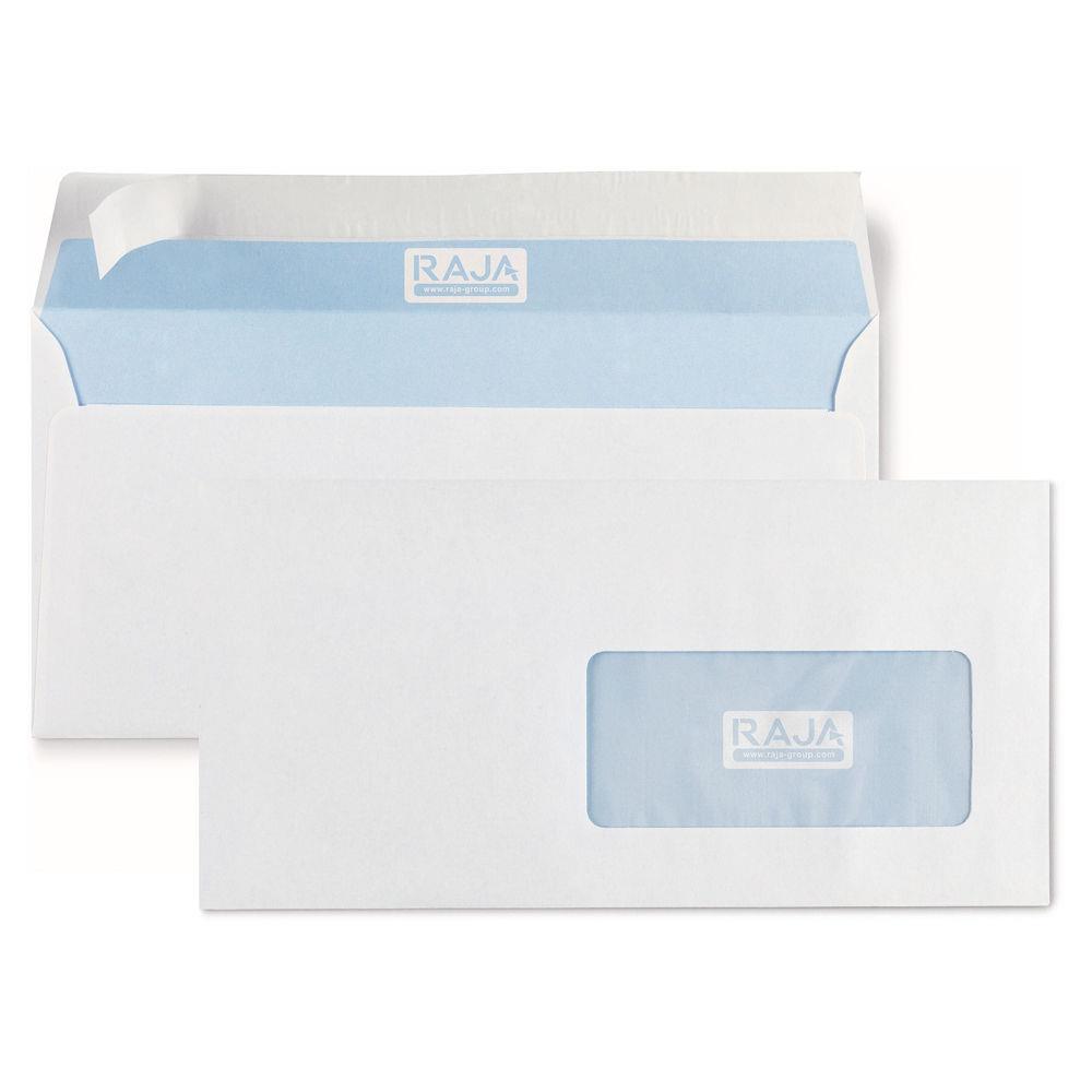 Enveloppe blanche Raja - DL 110 x 220 mm - avec fentre - 45 x 100 mm - fermeture autocollante avec bande protectrice - papier vlin 80 g