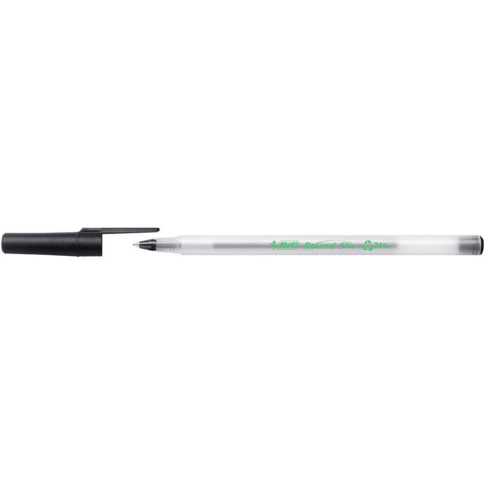 Stylo bille Bic Ecolutions Round Stic - pointe moyenne - 1 mm - corps blanc - encre noire