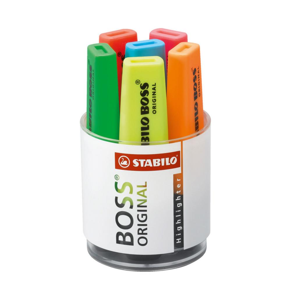 Stabilo Boss - pot de 6 - coloris assortis : jaune/bleu/rose/vert/rouge/orange