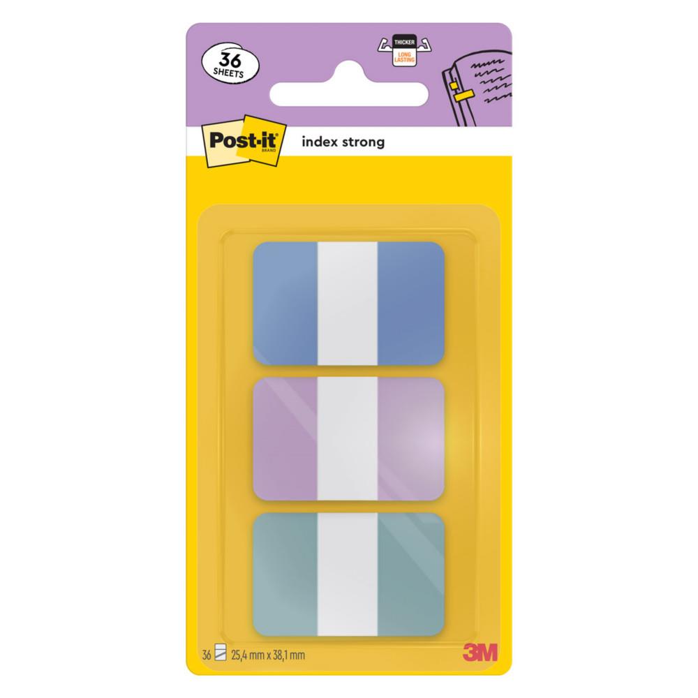 Index marque-pages Post-it rigides - 36 onglets avec d�vidoir - Bleu pastel, violet et vert