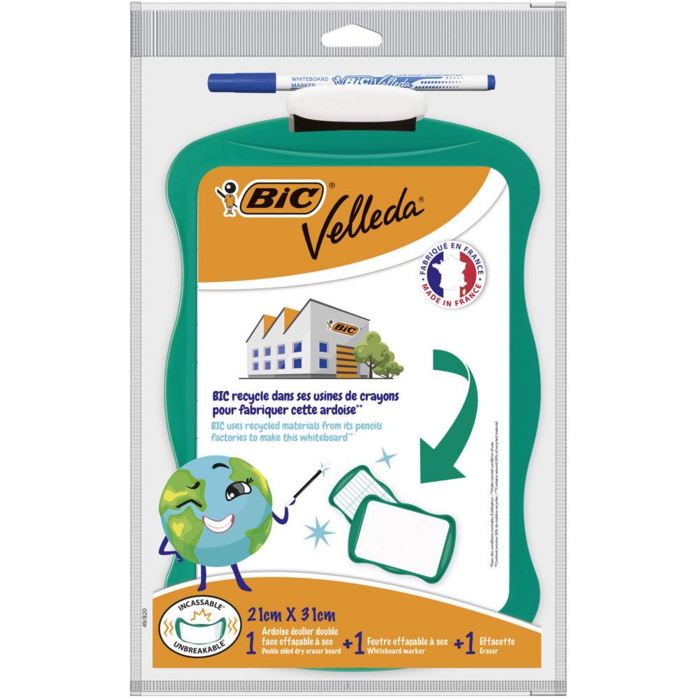 Ardoise effaable BIC  Sec Velleda recycle double face 21x31 cm avec feutre et effacette - Cadre vert