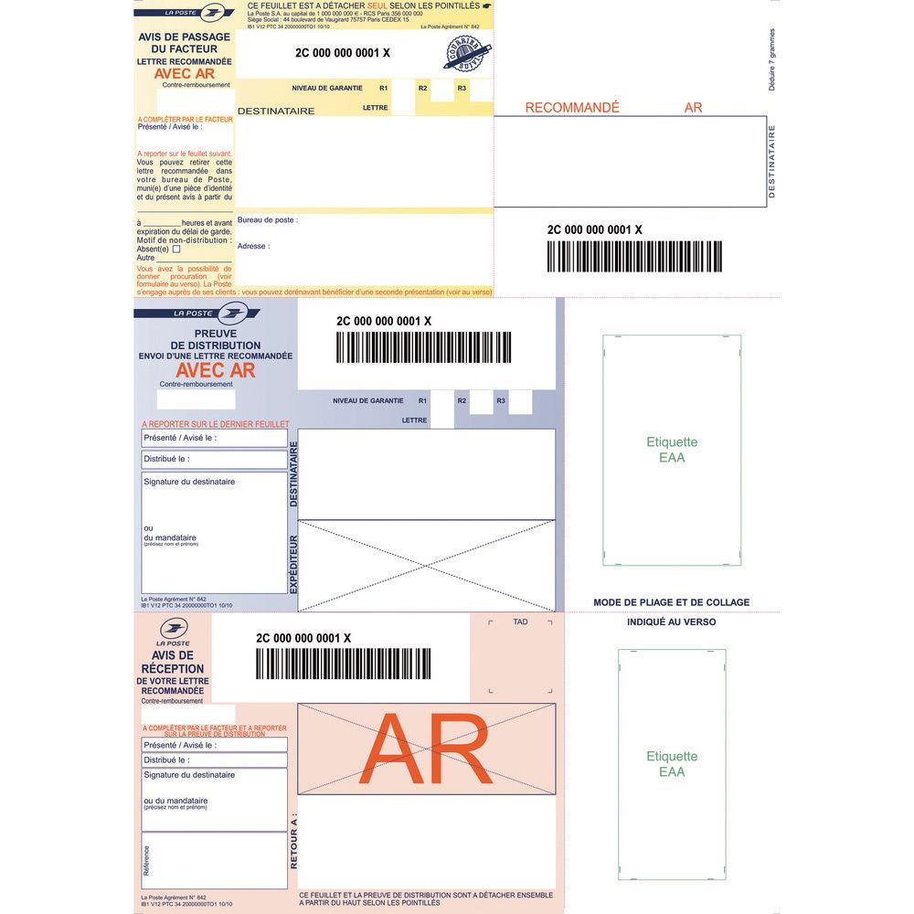 Bote de 150 imprims recommands IB1 - A4 - avec AR - pour impression jet d'encre et laser