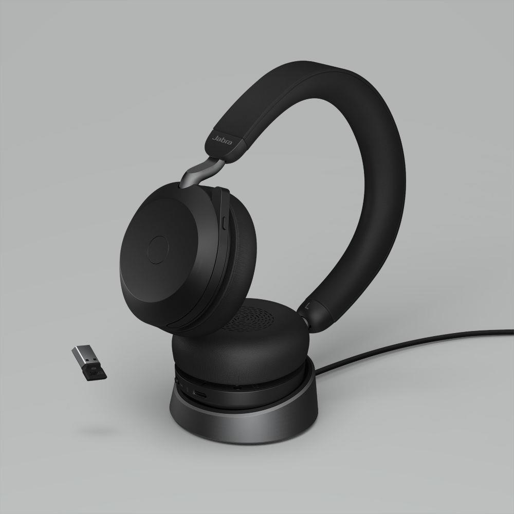 Micro casque Jabra Evolve 2 75 MS Stro avec socle de chargement - Sans fil Bluetooth - USB-A - Noir