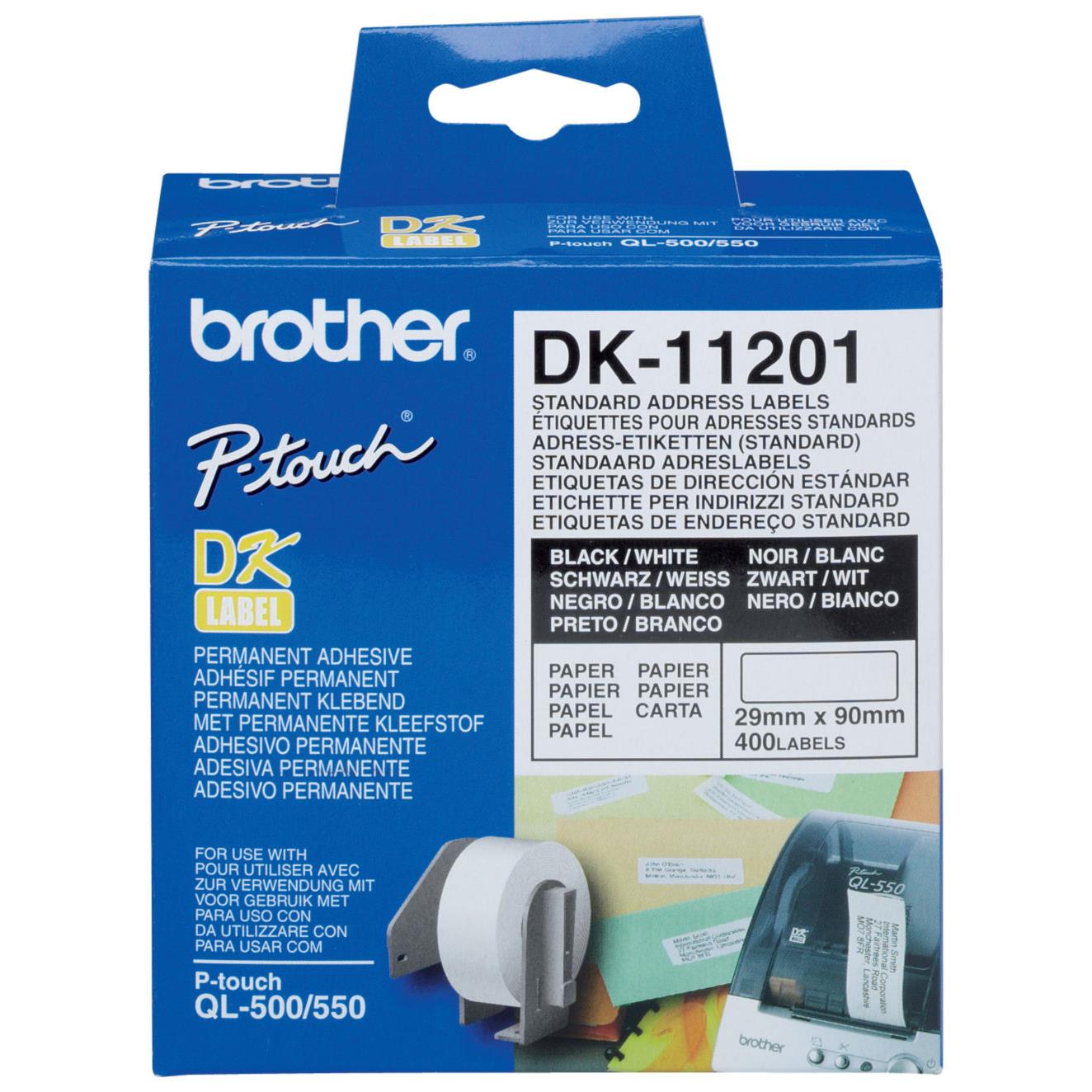 Rouleau de 400 etiquettes d'adresses Brother DK-11201 - 29 x 90 mm