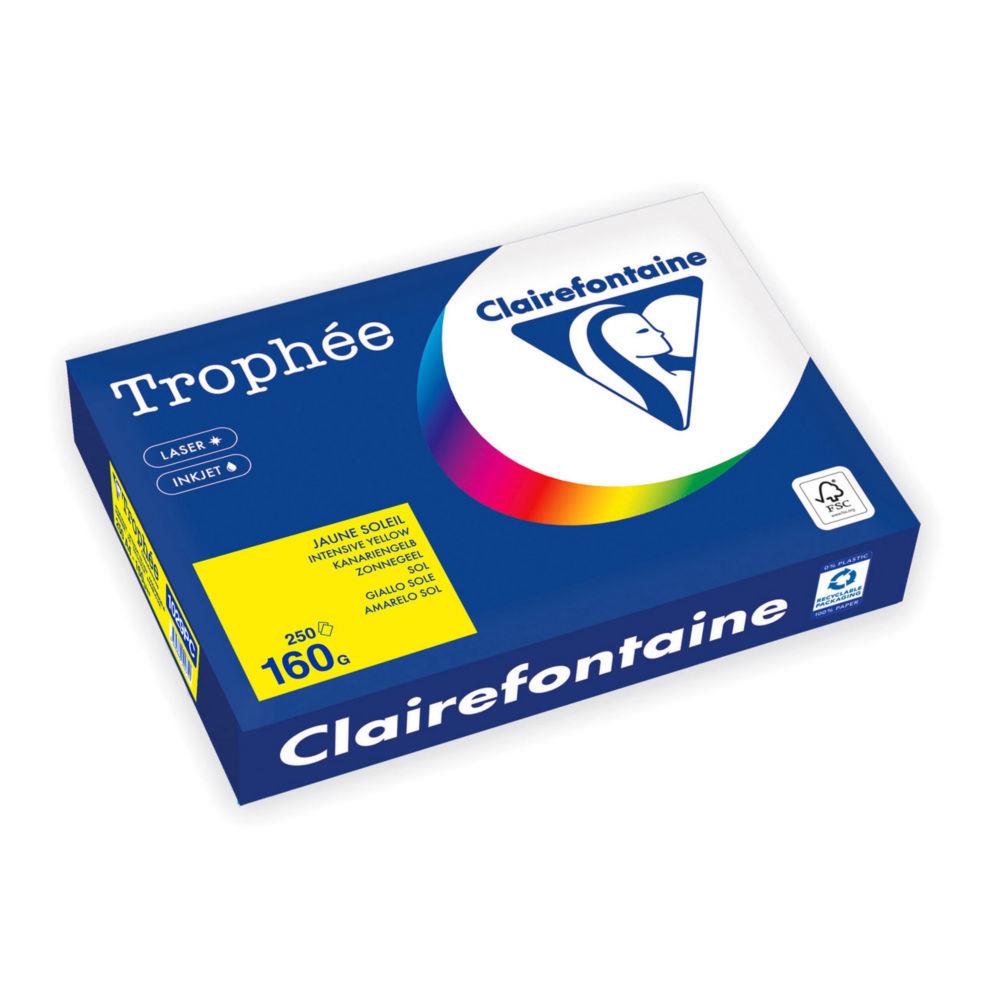 Papier A4 Clairefontaine - couleur Trophe Jaune soleil - 160g - Ramette de 250 feuilles
