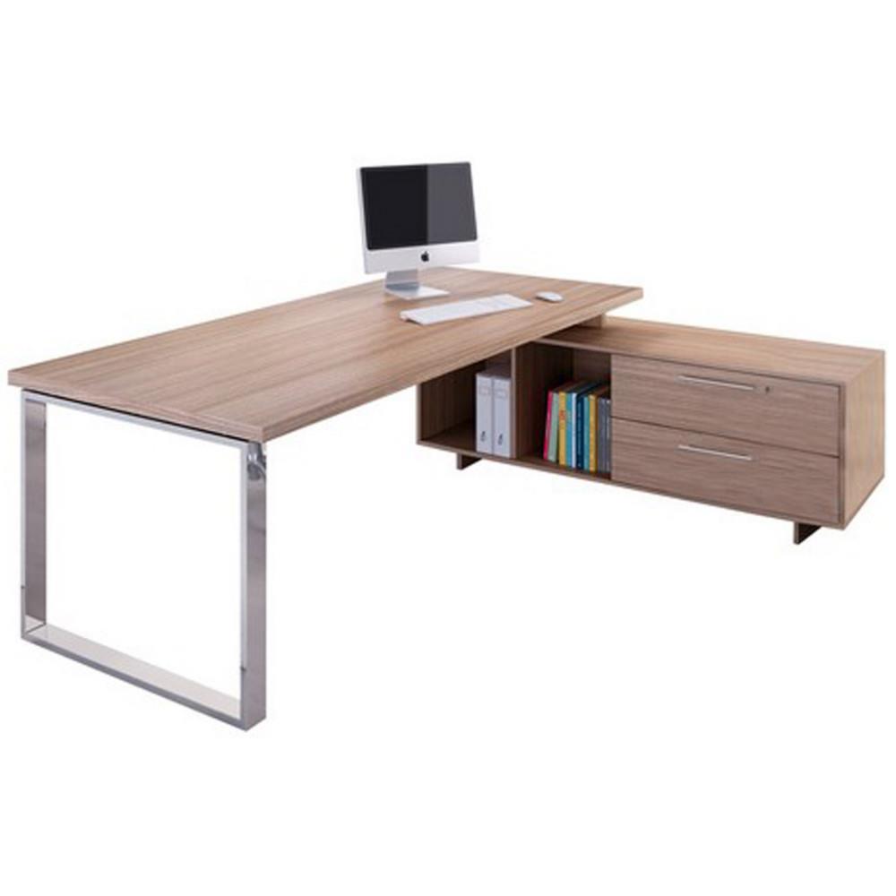 Bureau direction �cho avec retour suspendu  L225 x P170 cm pieds cadre - Noyer