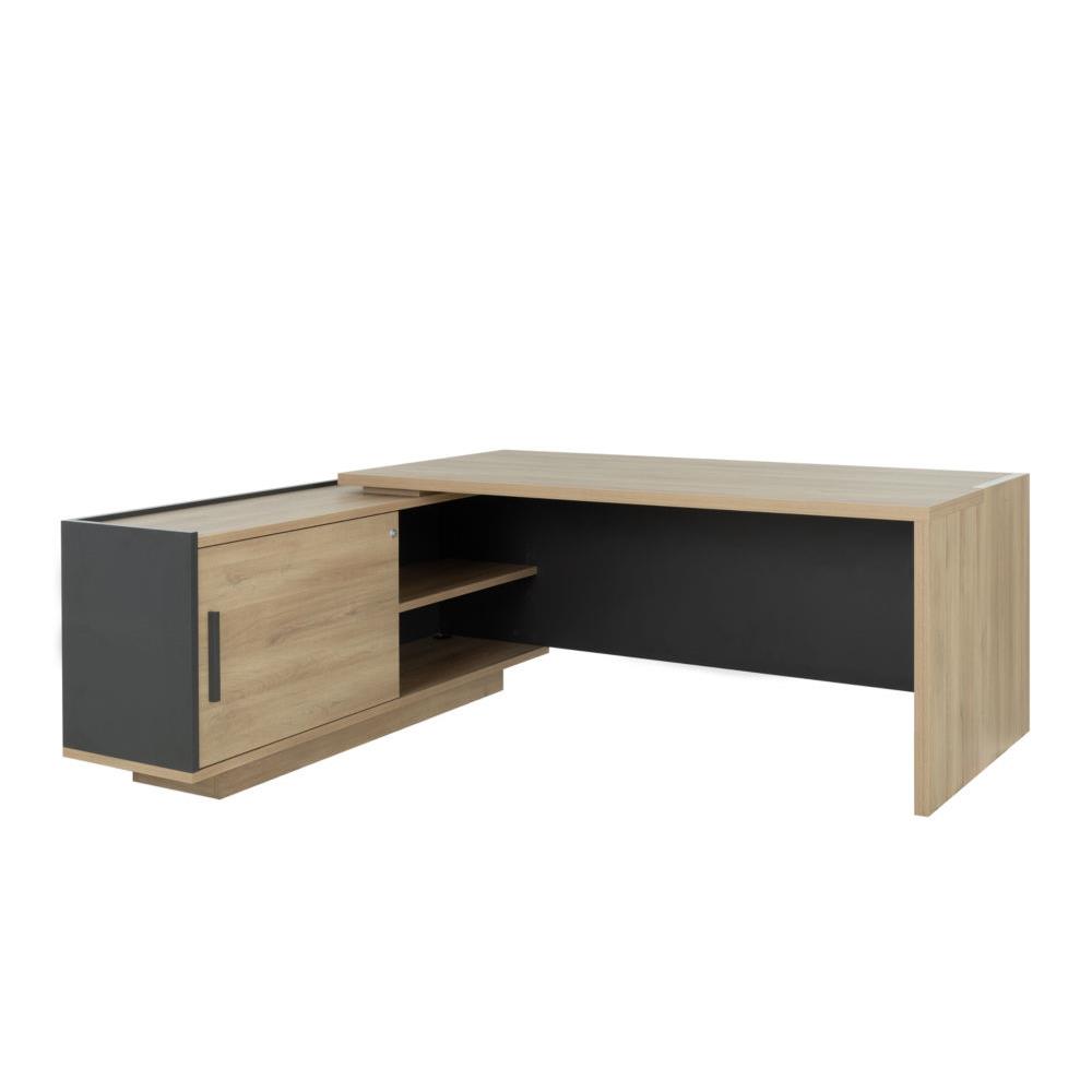 Bureau d'angle direction avec retour suspendu  gauche Vertex - L180 x P90 cm - Chne Bocage et Anthracite