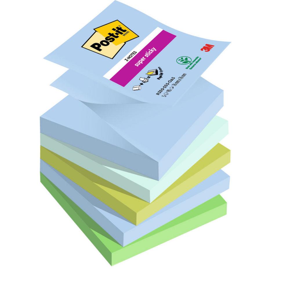 Z-Notes repositionnables Post-it Oasis 76 x 76 mm coloris assorties - 5 blocs de 90 feuilles