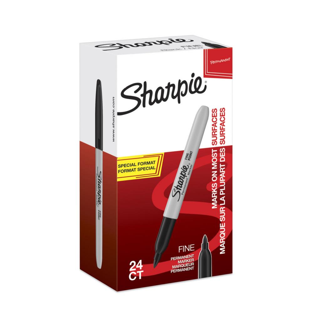 Marqueur permanent pointe ogive Sharpie Fine - 0,9 mm - Noir - bote de 20 + 4 offerts
