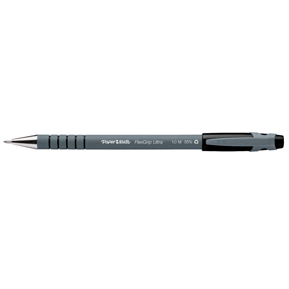 Stylo bille Papermate Flexgrip Ultra corps caoutchouc  capuchon - pointe moyenne - noir