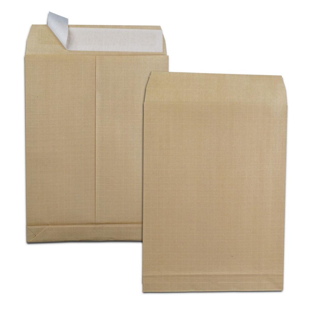 Pochette  soufflet 3 cm Kraft blond arm 120 g/m 280 x 380 mm sans fentre - Bande auto-adhsive