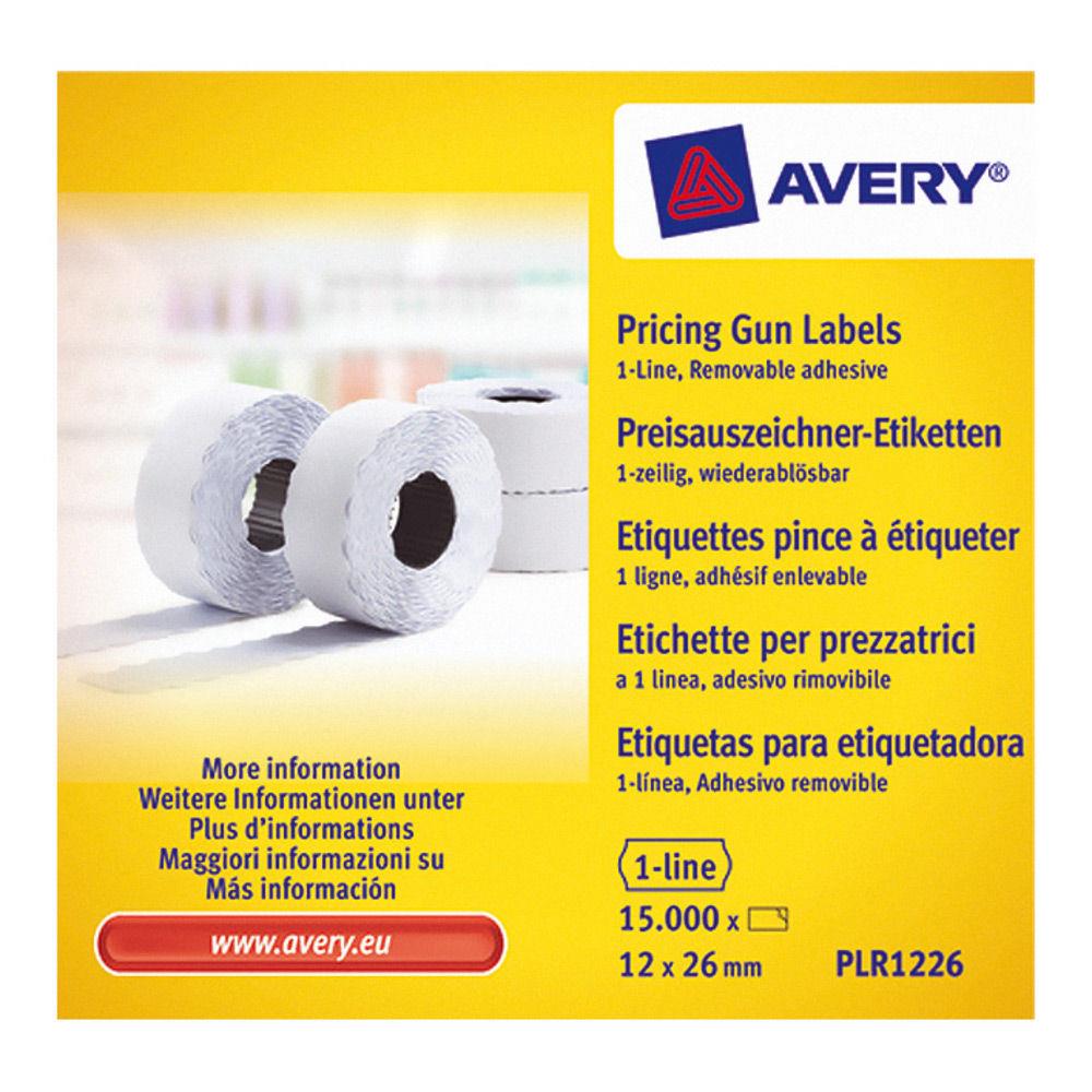 Bote de 10 rouleaux de 1500 tiquettes Avery PLR1226 pour pince  tiquetter - 1 ligne (8 caractres) - blanches - adhsif amovible