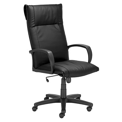 Fauteuil de direction Lozano - assise et dossier cro�te de cuir noir - m�canise basculant centr� - pi�tement nylon noir