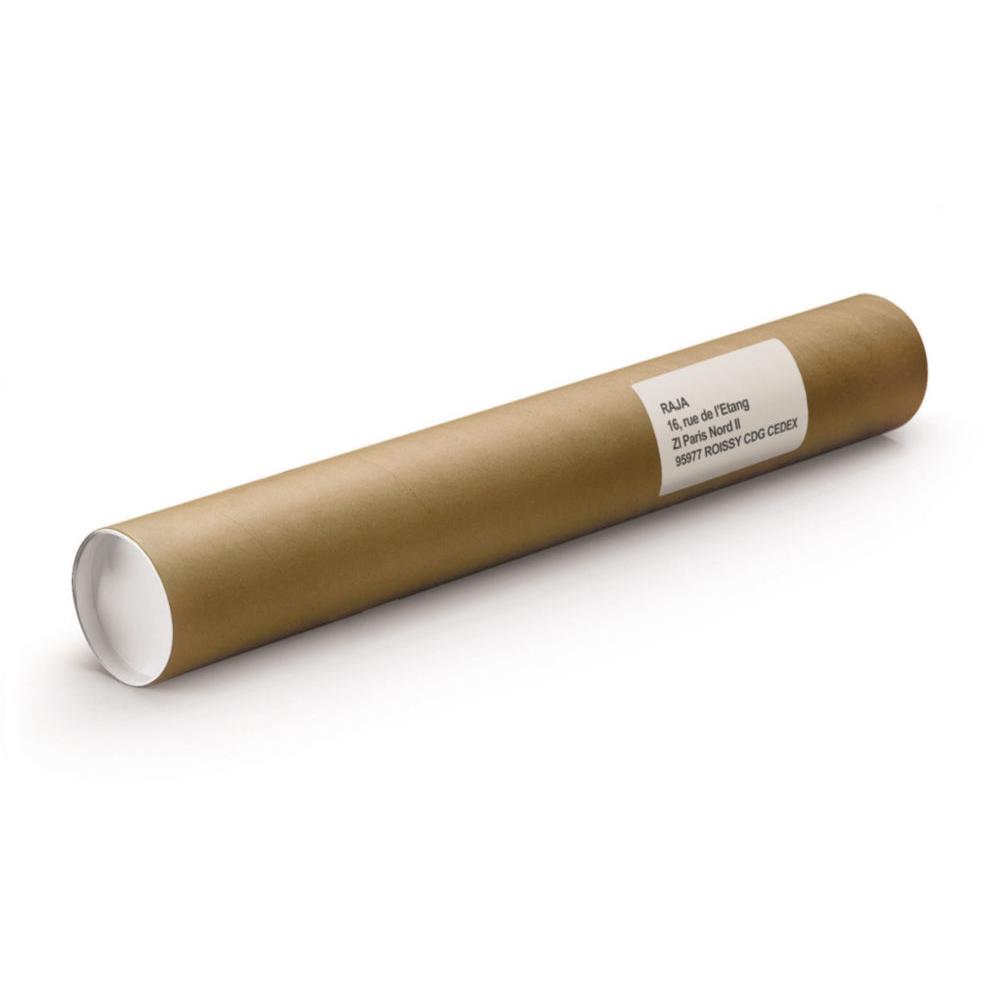 Tube d'expdition rond RAJA en carton brun avec capuchons - Diamtre 80 x L.650 mm