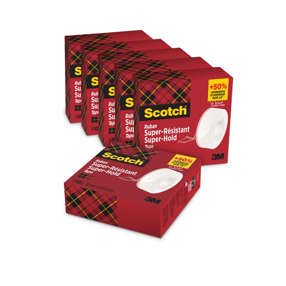 Ruban adhsif super rsistant transparent Scotch Super Hold l.19 mm x L.25,4 m - Lot de 5 + 1 offert