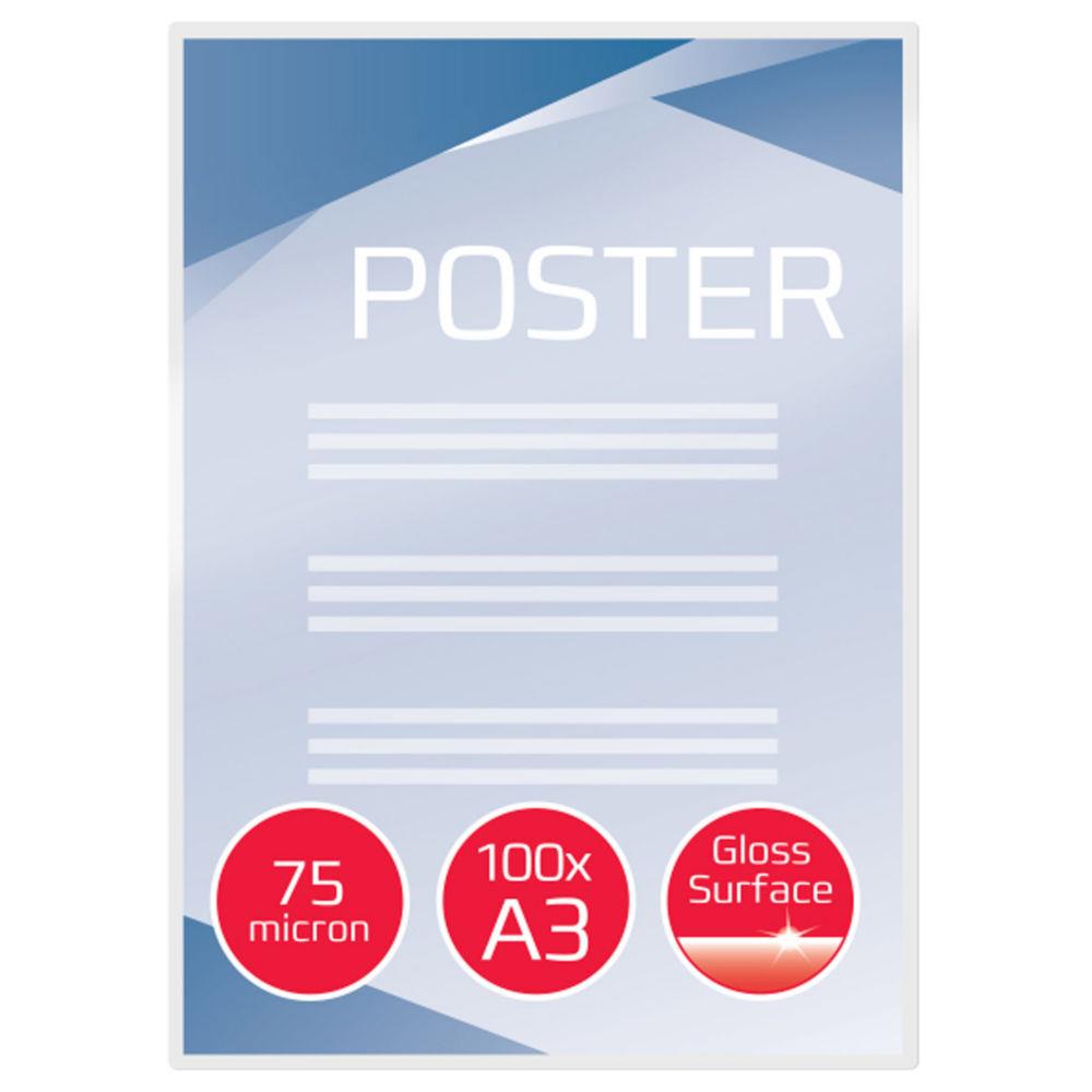 Pochettes de plastification brillantes GBC A3 - Transparente - Epaisseur : 75 microns par face - Bote de 100