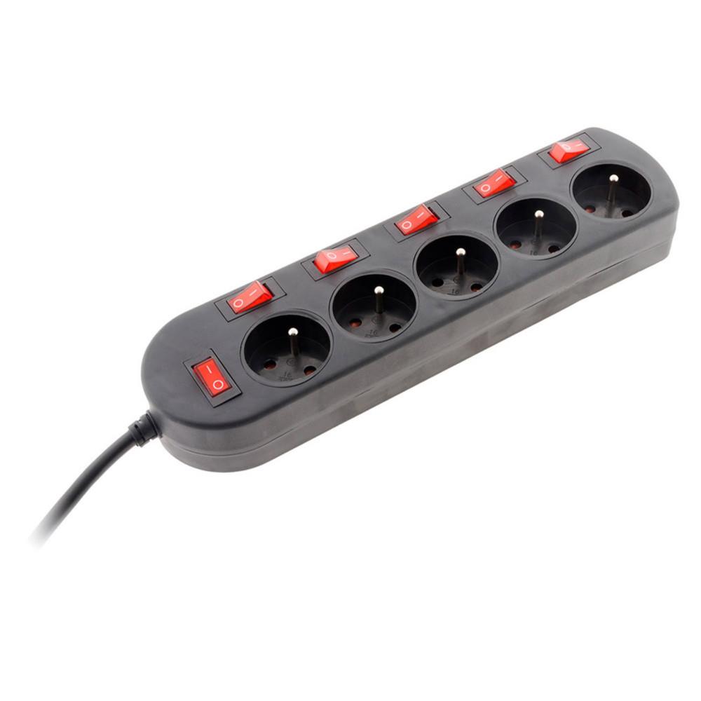 Multiprise 5 prises Zenitech secteur 16A avec interrupteur lumineux individuel - 3 m - Noir