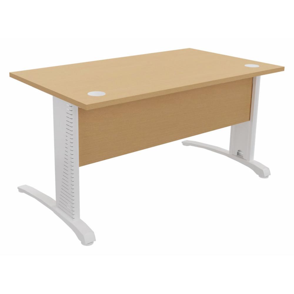 Bureau droit Triomphe 2 - L 140 x P 80 cm - plateau h�tre - pieds L blancs  - embase blanche
