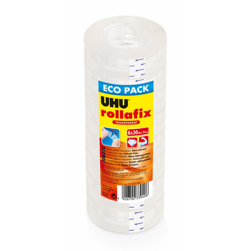 Ruban adhsif transparent UHU Rollafix - l.19mm x L30m - Tour de 8 rouleaux
