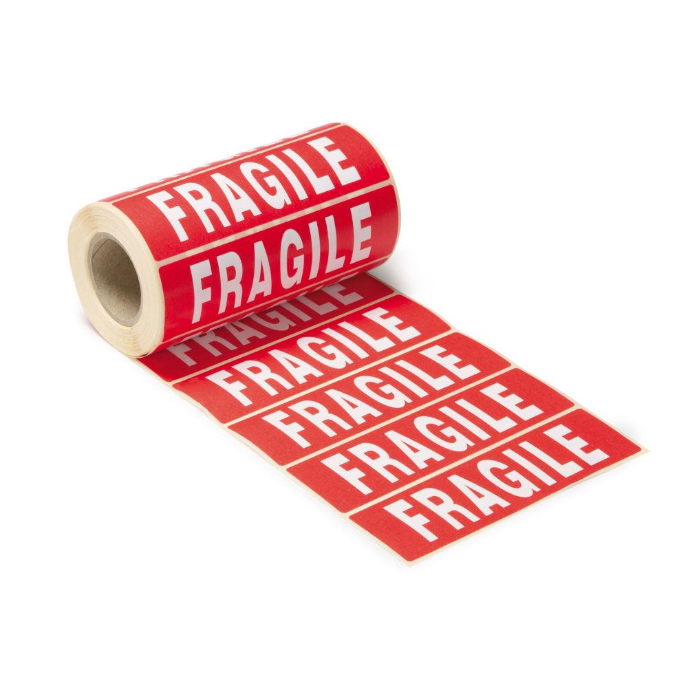 tiquettes adhsive pr-imprime "FRAGILE" - rouleau de 500 tiquettes 14 x 4 cm - paquet 2 units