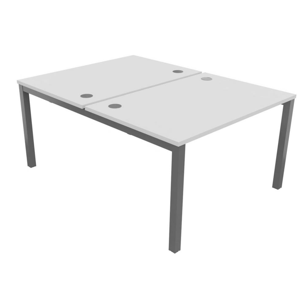 Bureau bench 2 postes Osmose d�part L120 x P163 cm Plateaux Blanc Pieds m�tal Aluminium