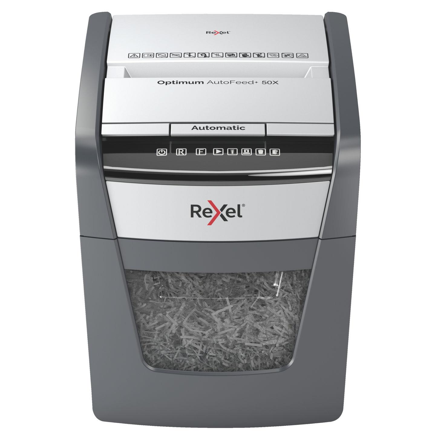 Rexel optimum autofeed+ 50x destructeur de papier destruction croise 55 db 22 cm noir, gris