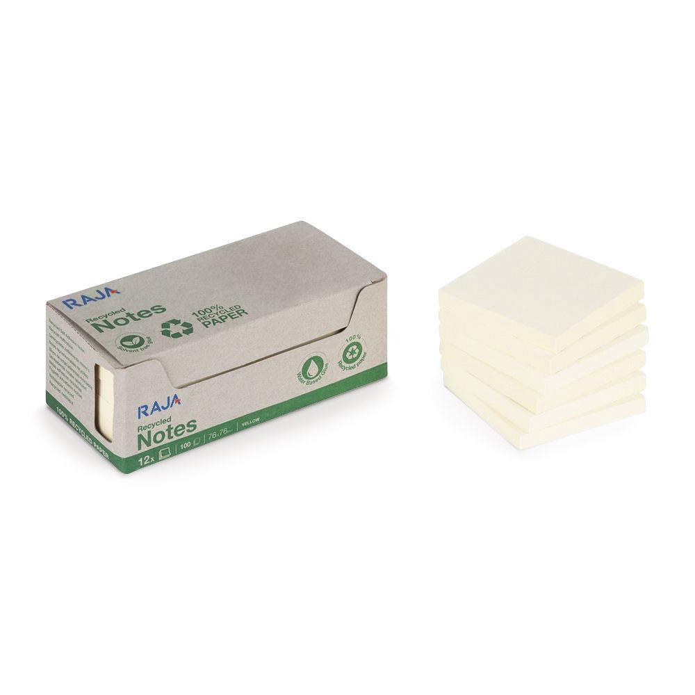 Notes auto-adhsives recycles - 76 x 76 mm - 70 g/m - jaune pastel