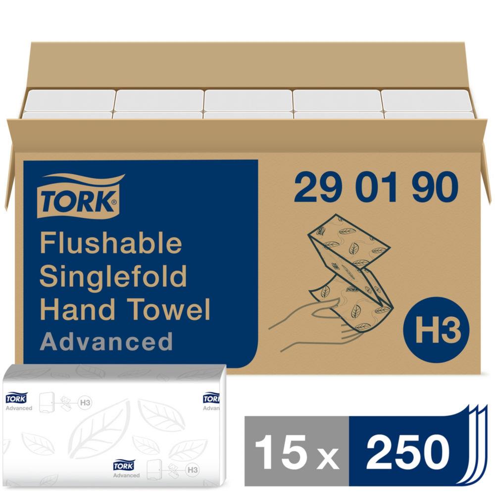 Essuie-mains Tork pliage en V  dissolution rapide  - 290190 - colis de 15 paquets de 250 feuilles - pour TORK H3
