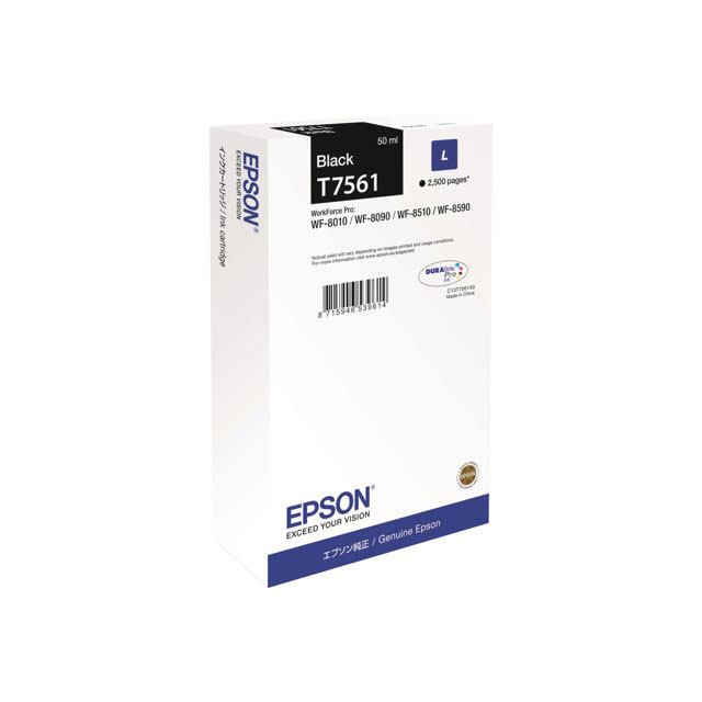 Epson T7561 - 50 ml - taille L - noir - originale - cartouche d'encre - pour WorkForce Pro WF-8010, WF-8090, WF-8090 D3TWC, WF-8510, WF-8590, WF-8590 D3TWFC