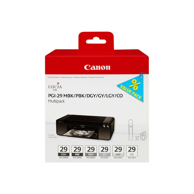 Cartouches pour imprimantes - Canon multipack de 6 cartouches d'encre pgi-29 mbk/pbk/dgy/gy/lgy/co