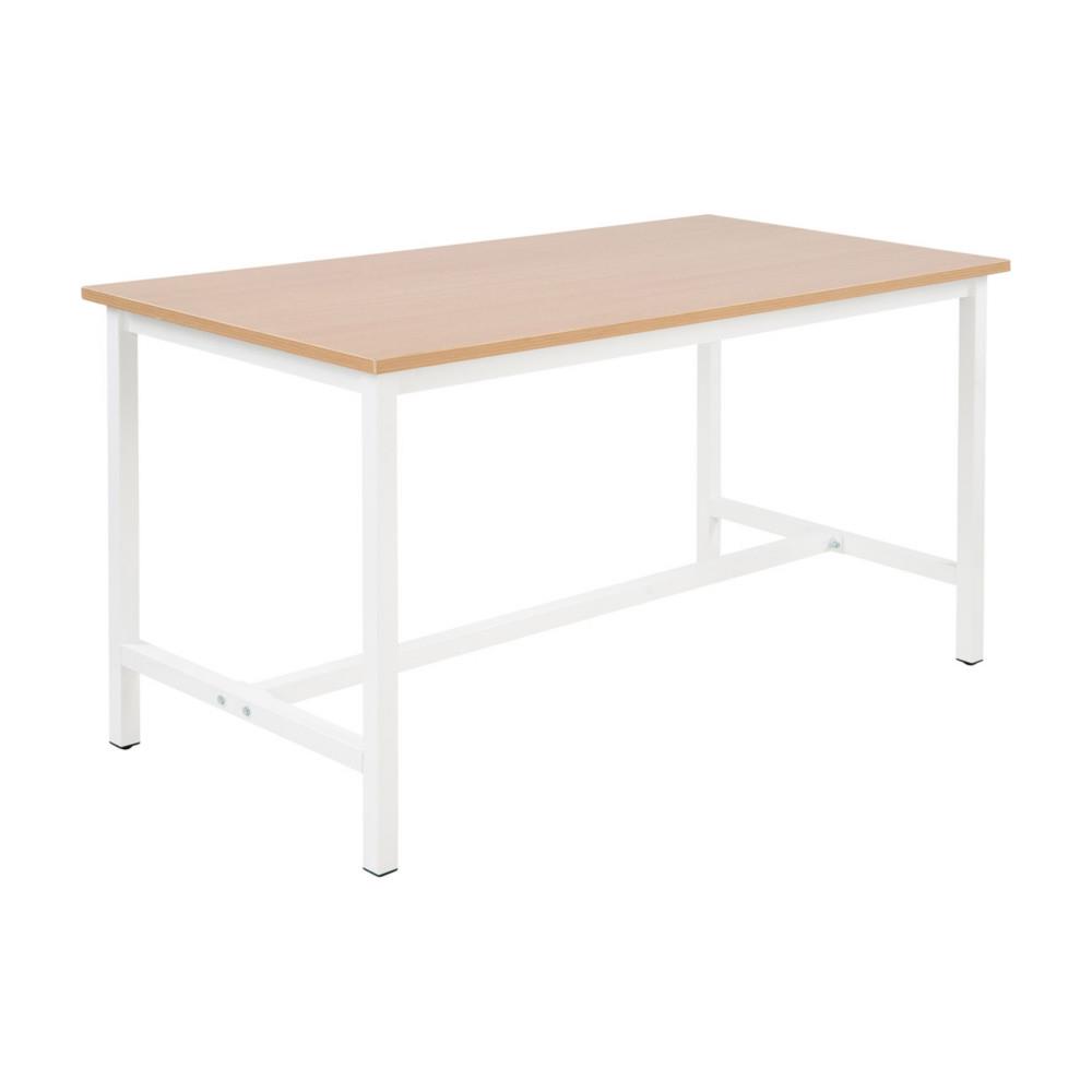 Table haute de travail D�clic L120cm - Ch�ne pieds m�tal Blanc