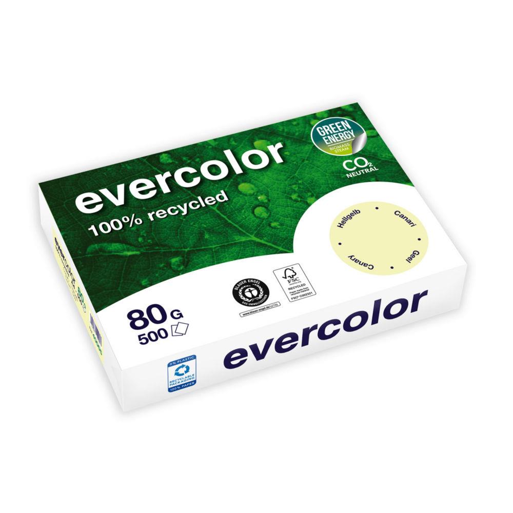 Papier couleur recycl Evercolor - jaune canari - 80 g - A4 - ramette de 500 feuilles