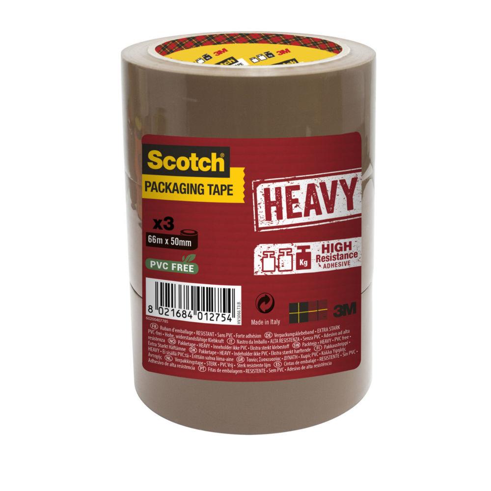 Ruban adhsif d'emballage Scotch Heavy polypropylne 57 microns - 50 mm x 66 m - Havane - Tour de 3