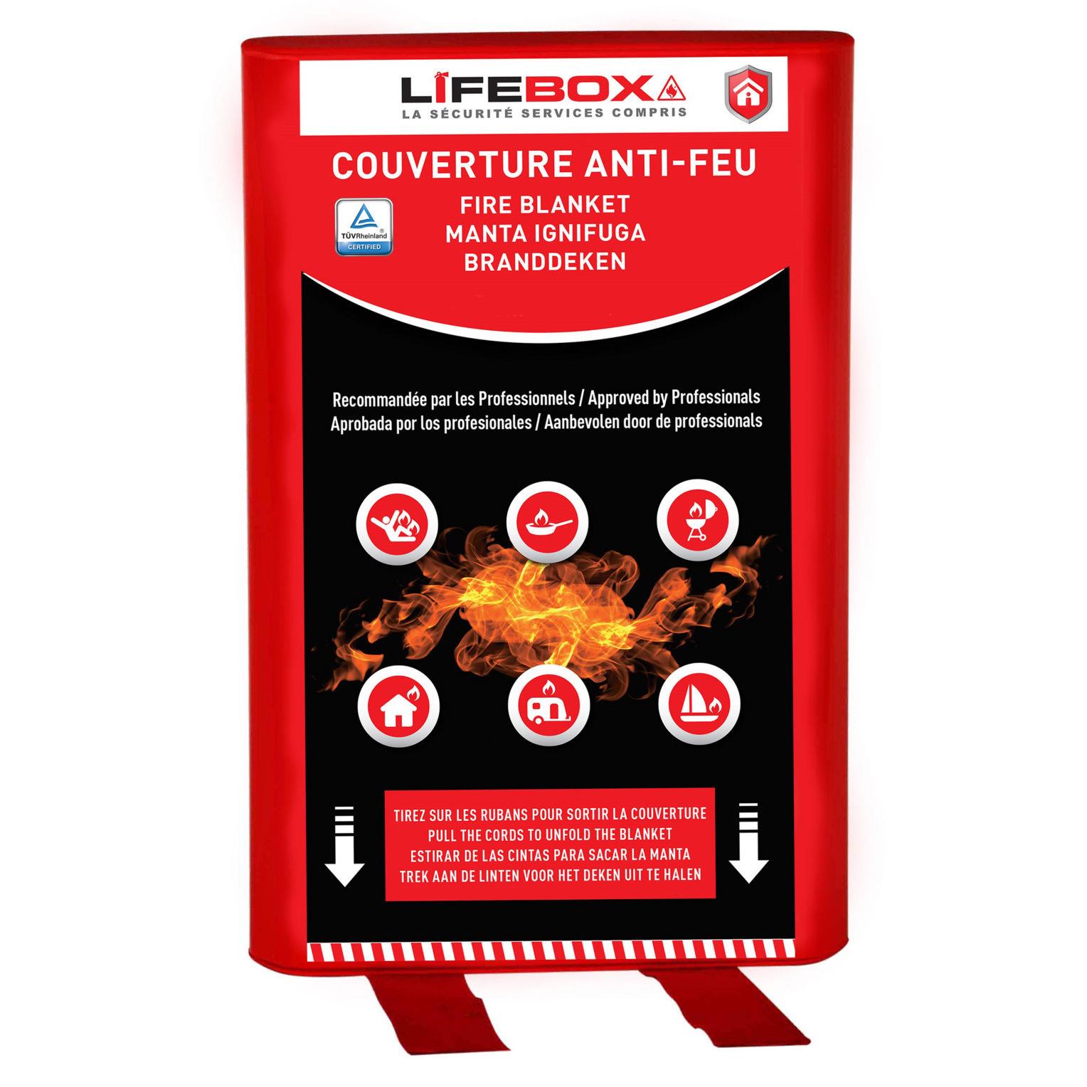 Couverture anti feu Lifebox - L1,2 x H1,2 m - touffe le dpart de flammes - gris