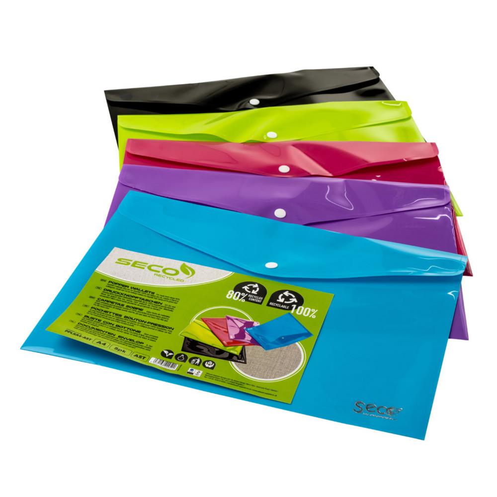 Enveloppe pression Seco opaque A4- Lot de 5 - Assortis