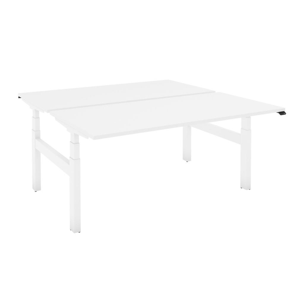 Bureau Bench 2 postes assis-debout r�glage �lectrique Java - 140 x 166 cm - plateau blanc - pi�tement arche blanc