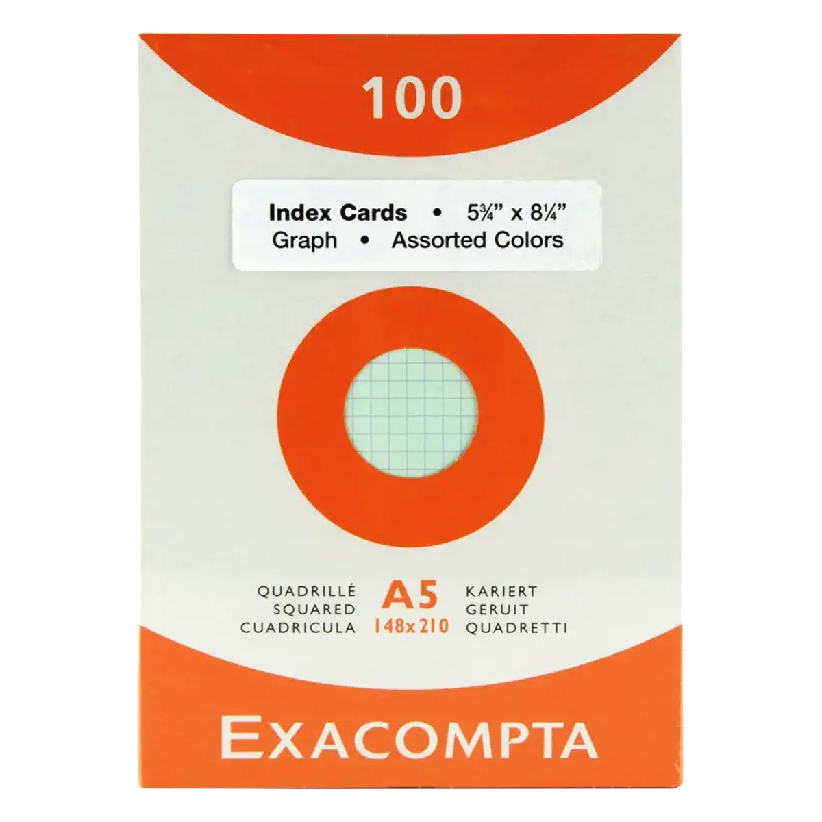 Etui de 100 fiches bristol Exacompta non perfores 148x210mm (A5) quadrilles 5x5 assortis