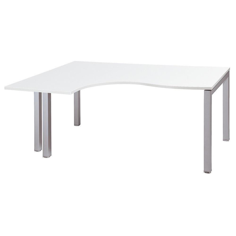 Bureau compact retour � gauche Tempo - L 160 x P 120 cm - plateau blanc - 4 pieds aluminium