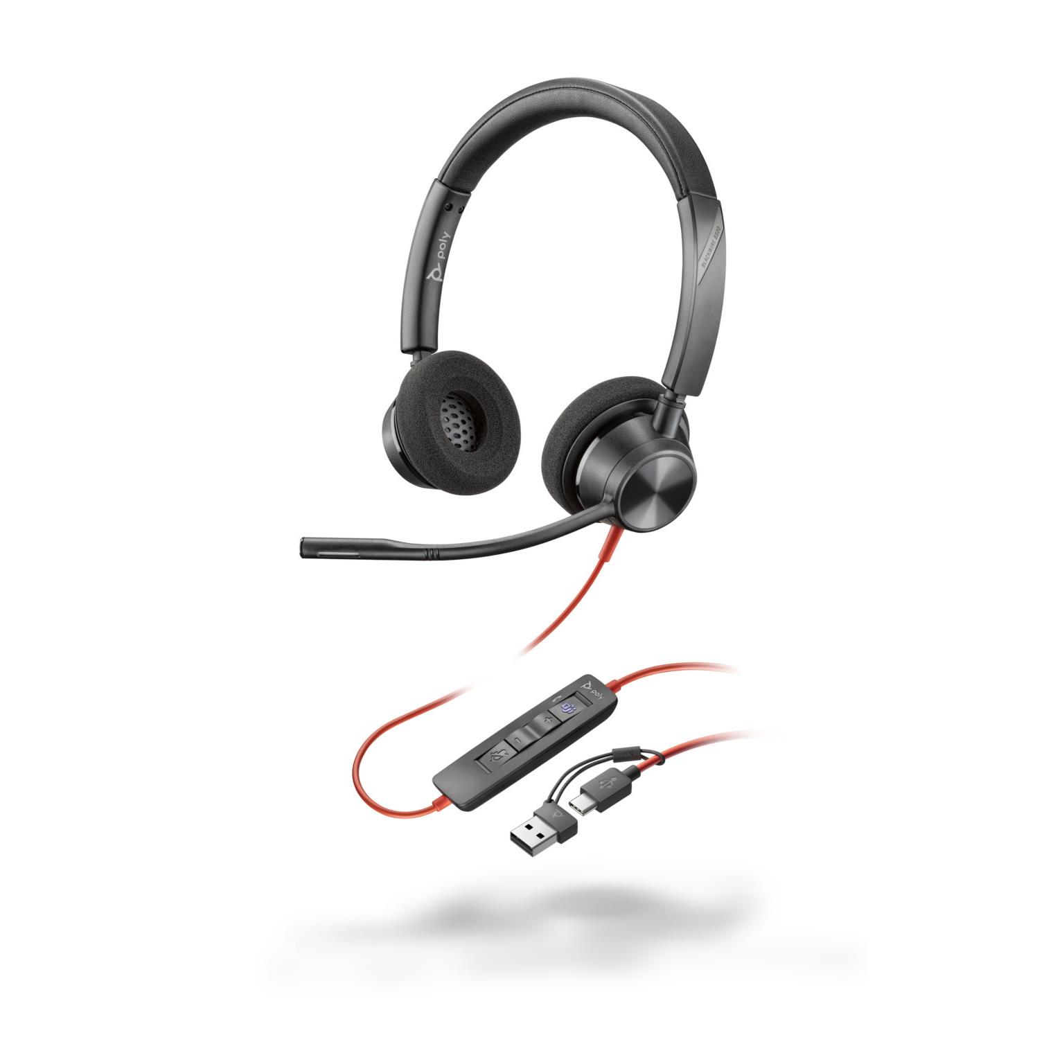 Casque filaire USB-C Poly Blackwire 3320 MS Duo + Dongle USB-C/A