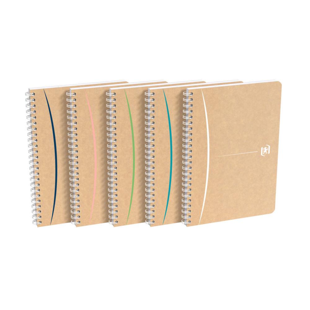 Cahier spirales A5 Oxford Touareg (14,8 x 21 cm) - 100 pages - papier recycl - 90g petits carreaux - 5 x 5 mm - Couverture souple en carte kraft